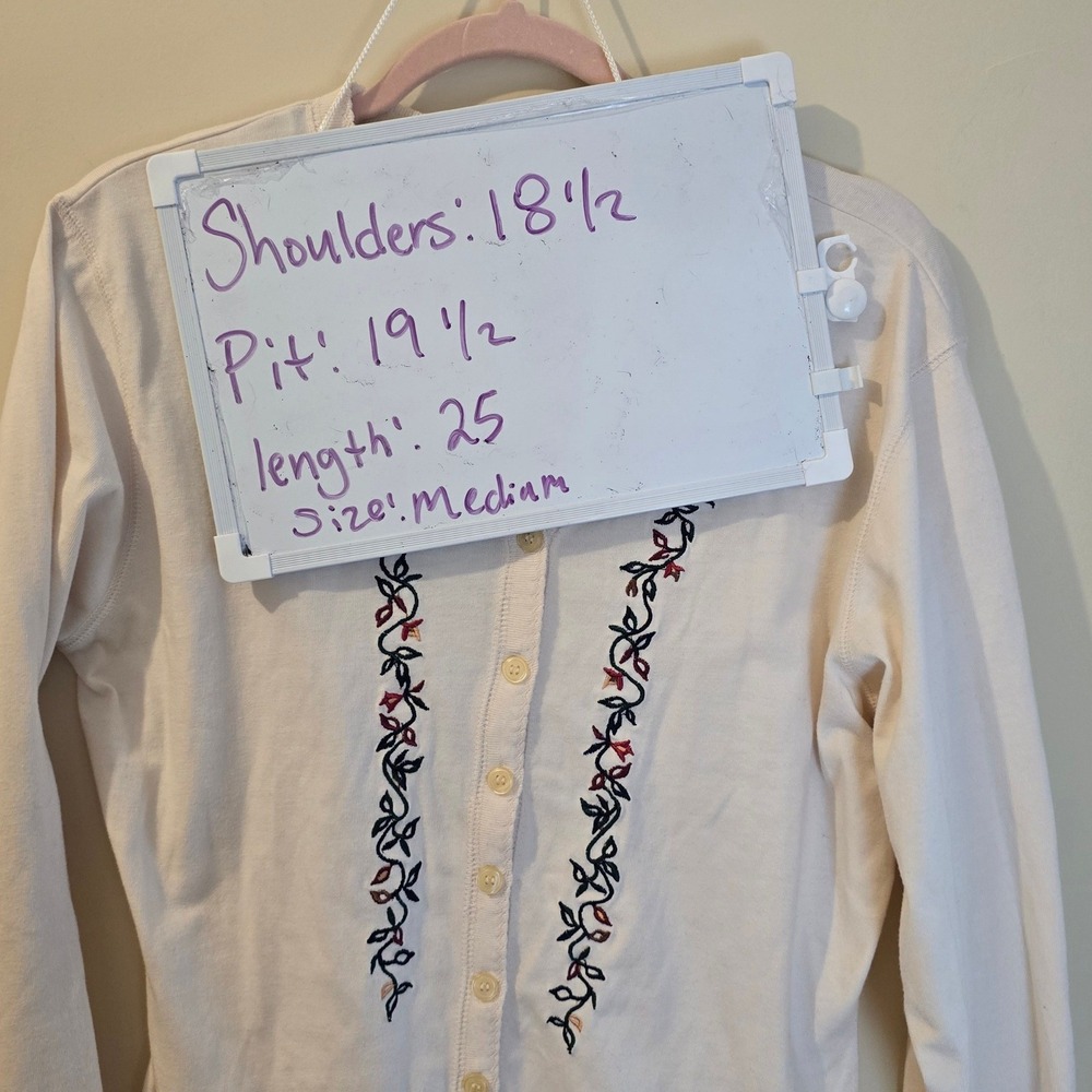 White Stag Womens Cream Floral Embroidered Button Front Cardigan Sweater Medium - Picture 4 of 5